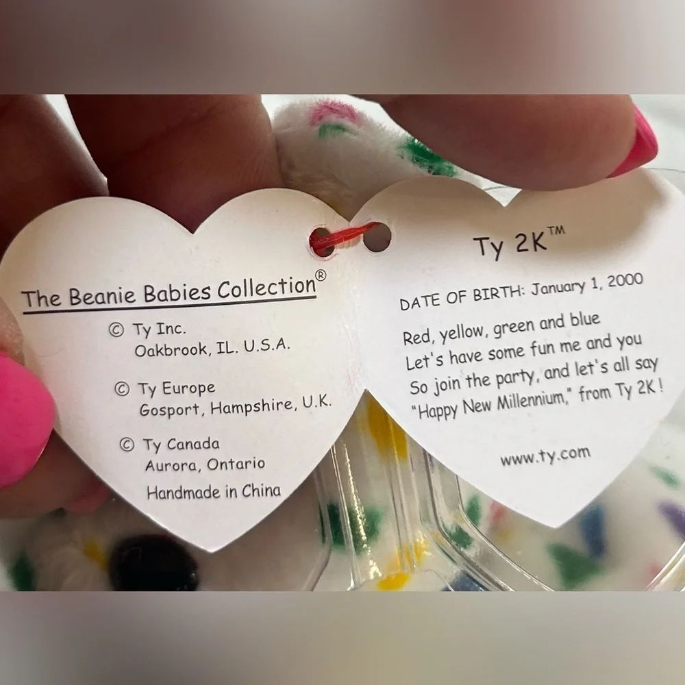 Retired, Vintage and Rare Ty Y2K Confetti Bear Beanie Baby with Errors.
